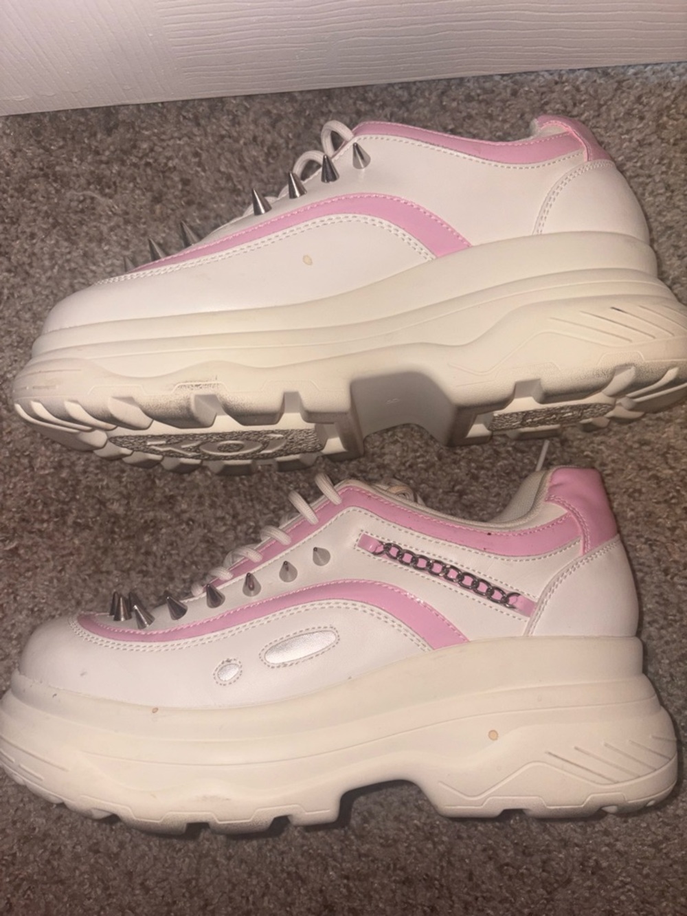 Women’s Pink and White Platform Sneakers with Stud Detail - Picture 3 of 4